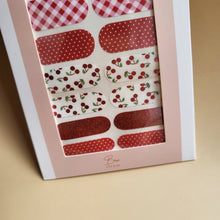 Load image into Gallery viewer, Mixed print cherry plain and glittery red nail wraps
