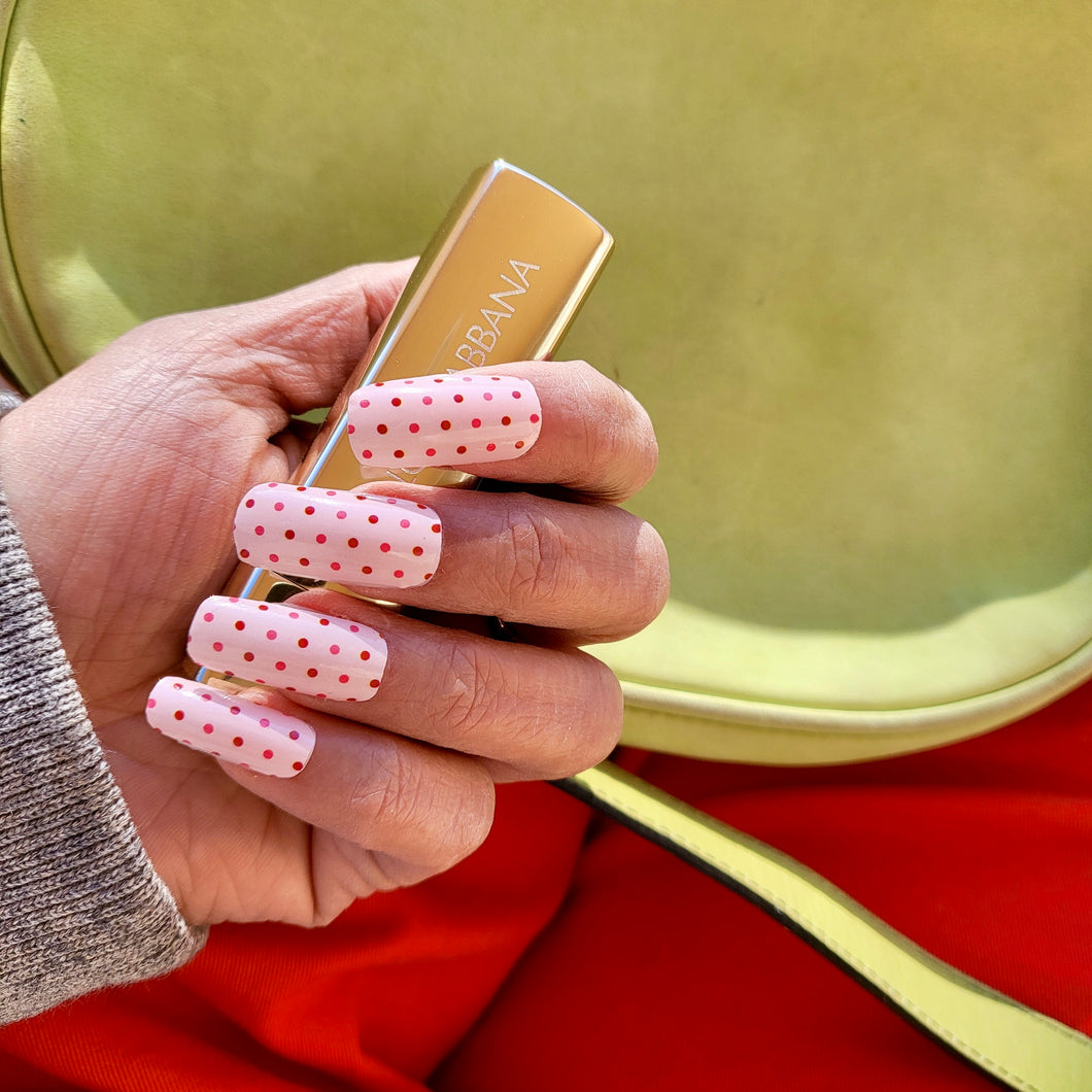 Pink with polka dot prints nail wrap