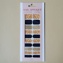 Load image into Gallery viewer, Nail wrap with blue gold and floral designs in 20 pieces
