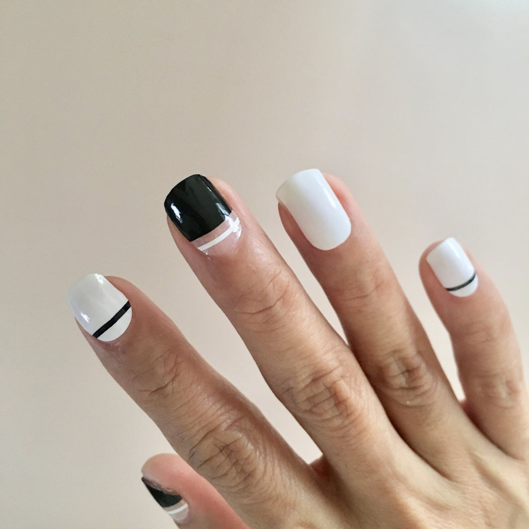 Black and white transparent gel nail wrap in 20 pieces
