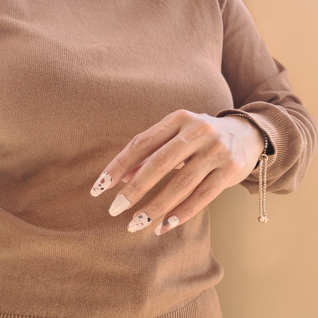 Terrazzo designed nail wraps in solid coverage