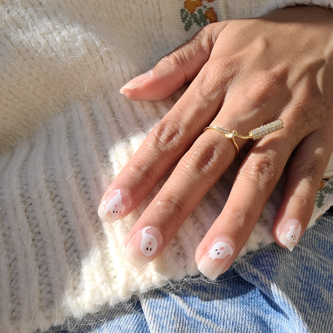 transparent halloween designed nail wrap ghost details