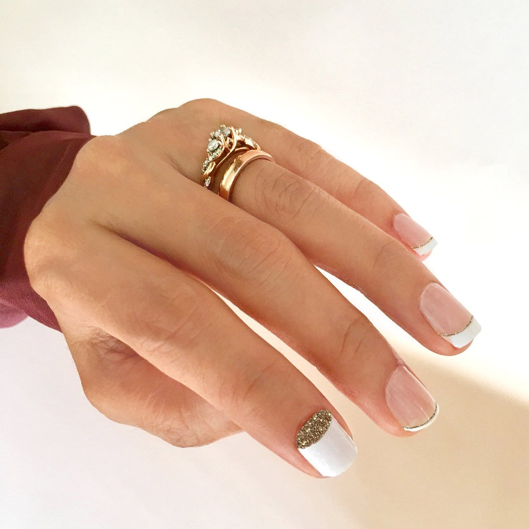 French tip with gold glitter highlights nail wrap in 20 pieces